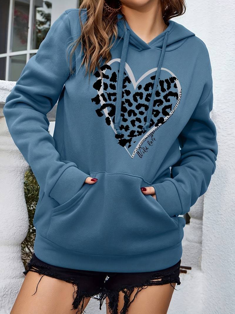 Madeline - Leopard Heart Print Hoodie Casual Modern Style