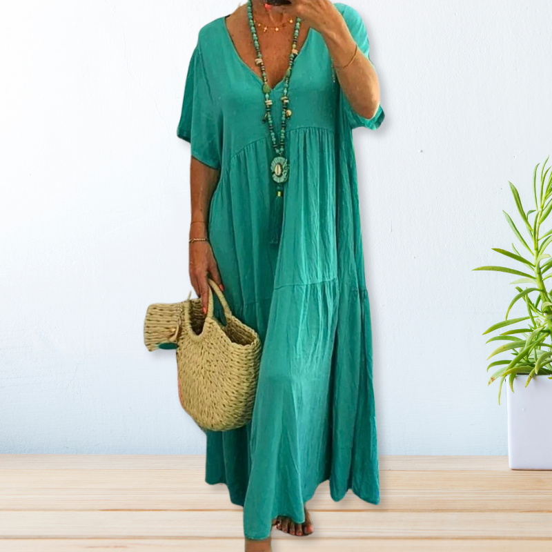 Jolaine - Cotton Linen Maxi Summer Dress For Women (Plus Size Available)