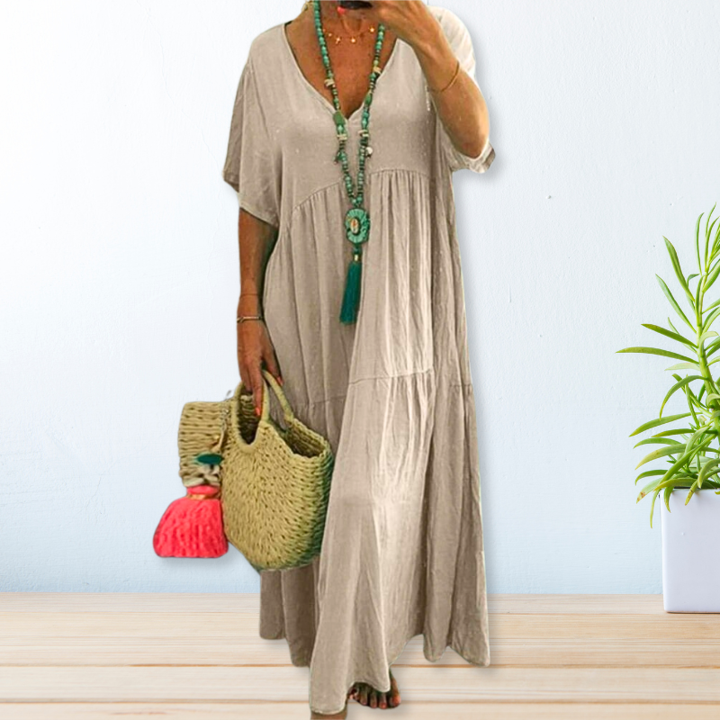 Jolaine - Cotton Linen Maxi Summer Dress For Women (Plus Size Available)