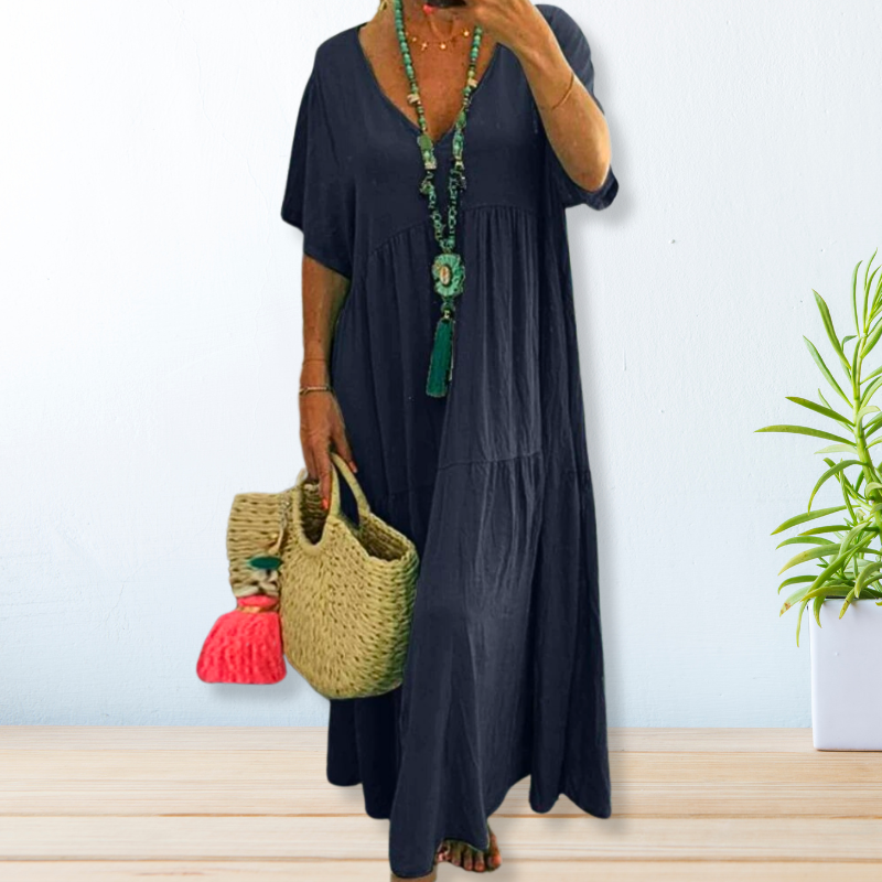 Jolaine - Cotton Linen Maxi Summer Dress For Women (Plus Size Available)