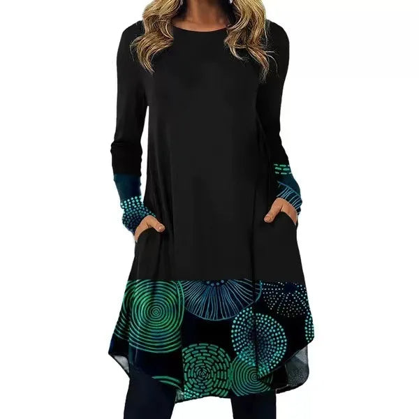 Harriet - Artistic Abstract Print Long-Sleeve Dress