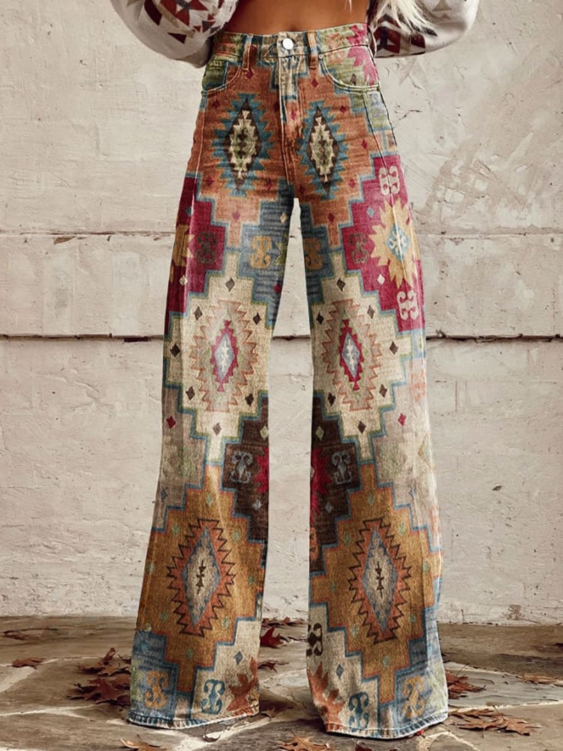 Elvira - Vintage Geometric Wide Leg Pants Timeless Elegance with a Retro Touch