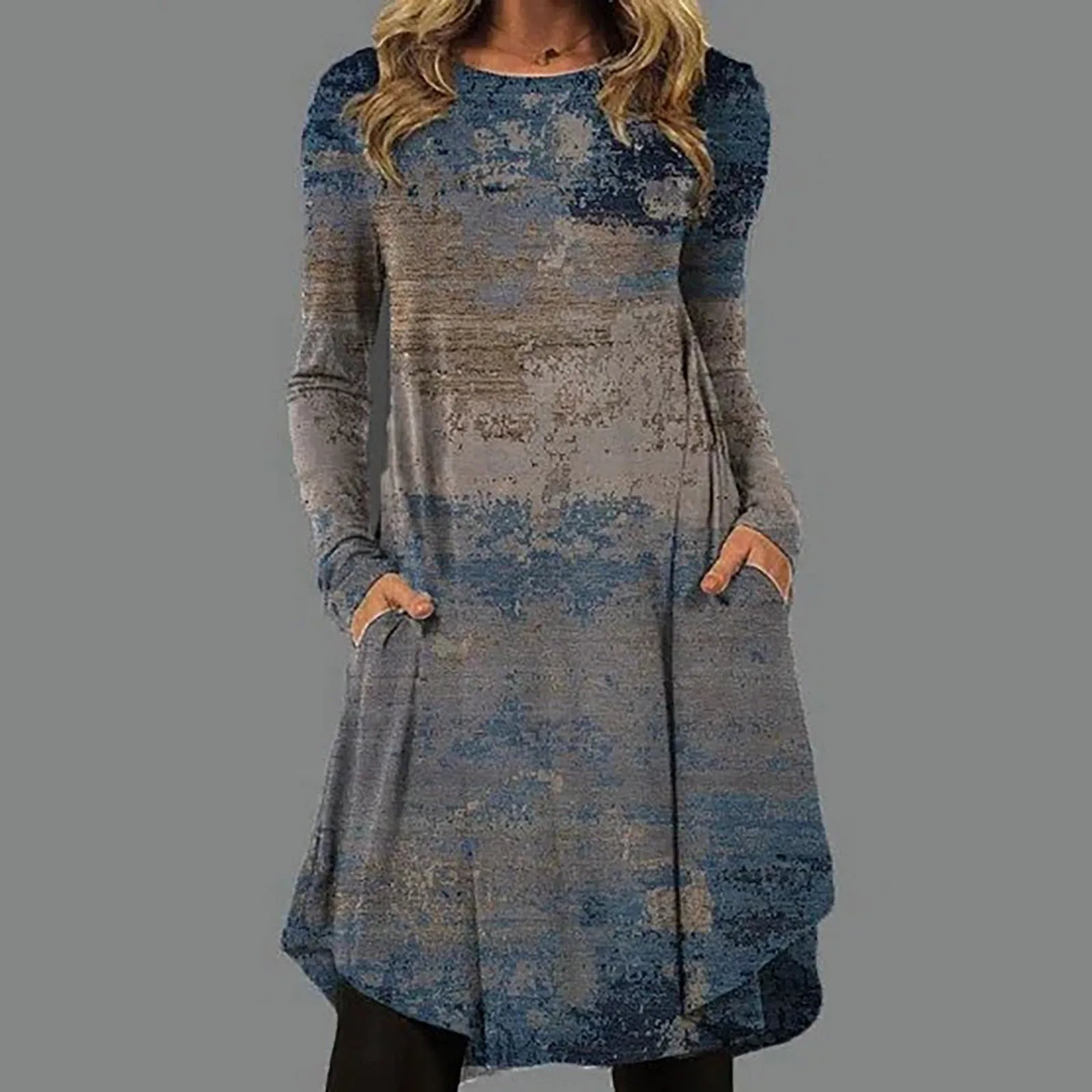 Harriet - Artistic Abstract Print Long-Sleeve Dress