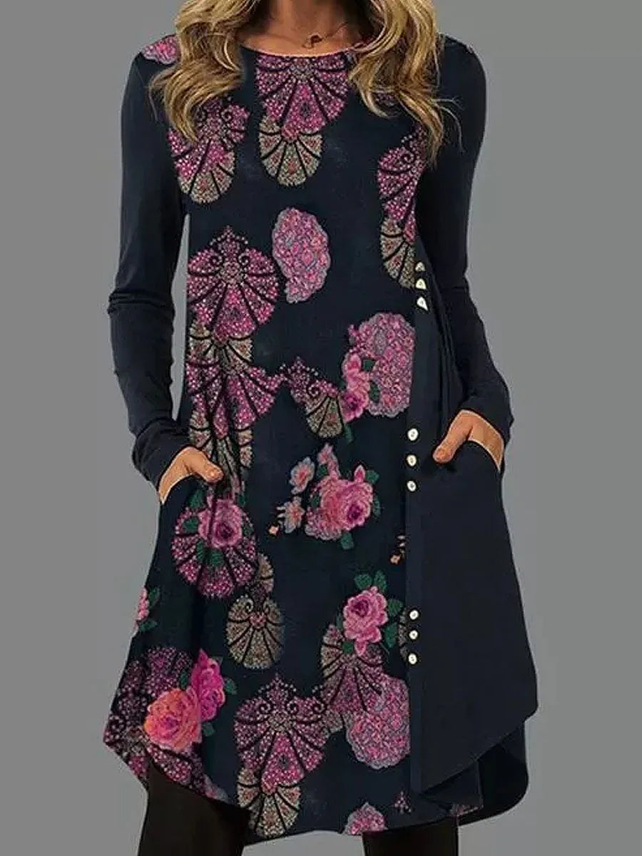 Harriet - Artistic Abstract Print Long-Sleeve Dress