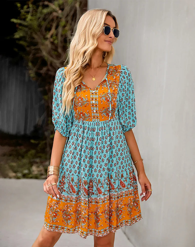 Amara - Comfy Bohemian Patchwork Dress