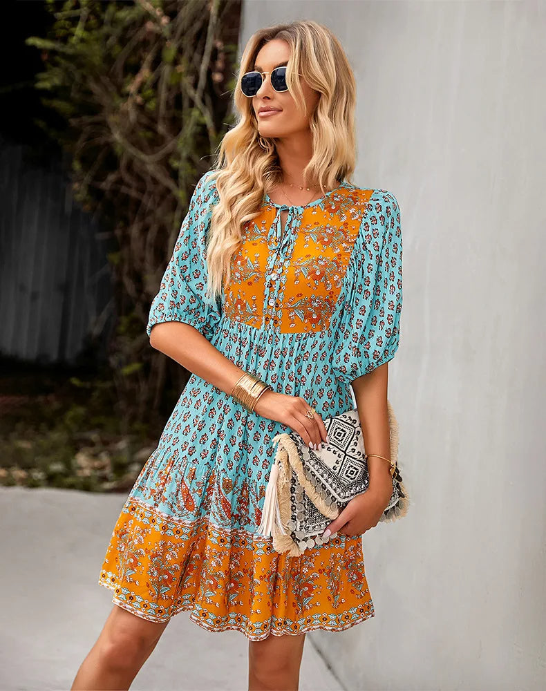 Amara - Comfy Bohemian Patchwork Dress