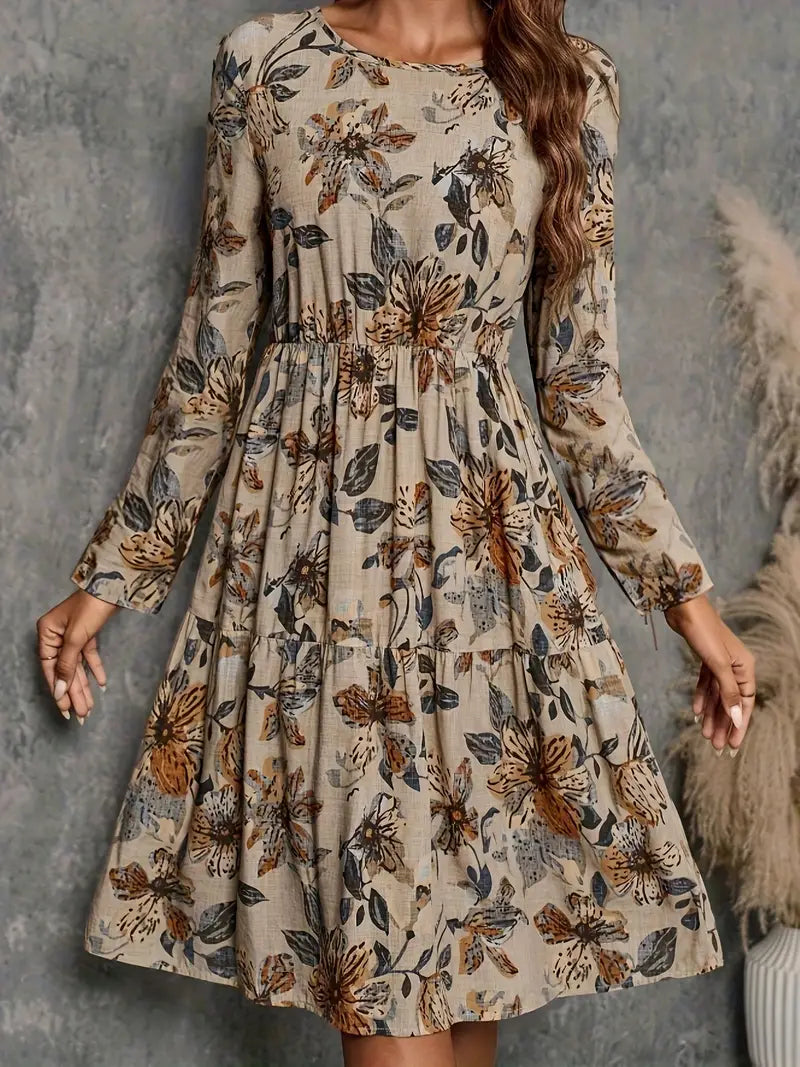 Adelina - Elegant Floral Print Long Sleeve Dress