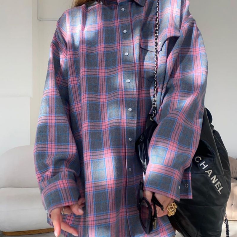 Charlotte - Oversized Plaid Button-Down Shirt for Women