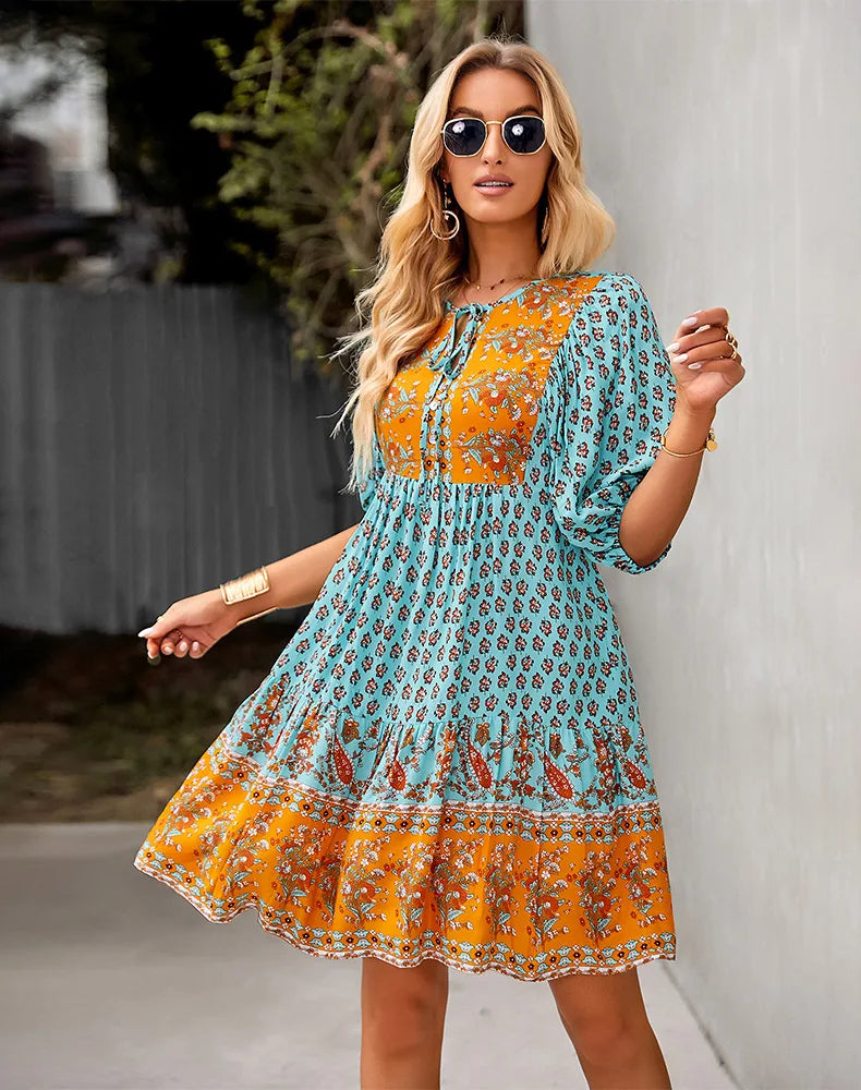 Amara - Comfy Bohemian Patchwork Dress