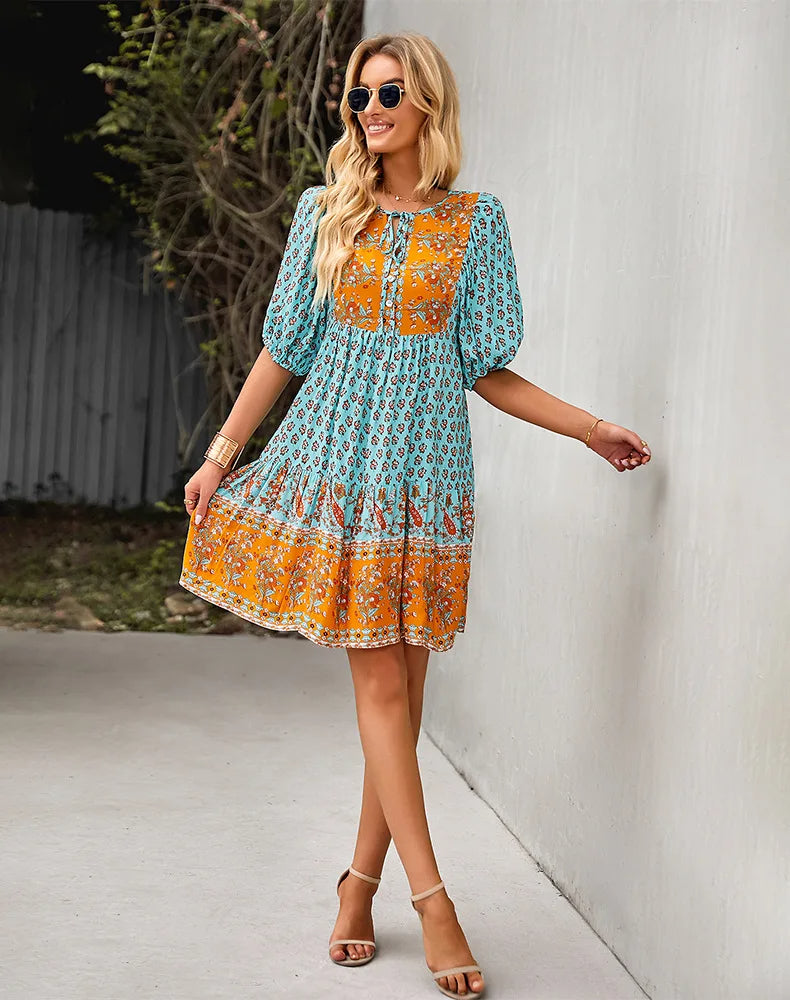 Amara - Comfy Bohemian Patchwork Dress