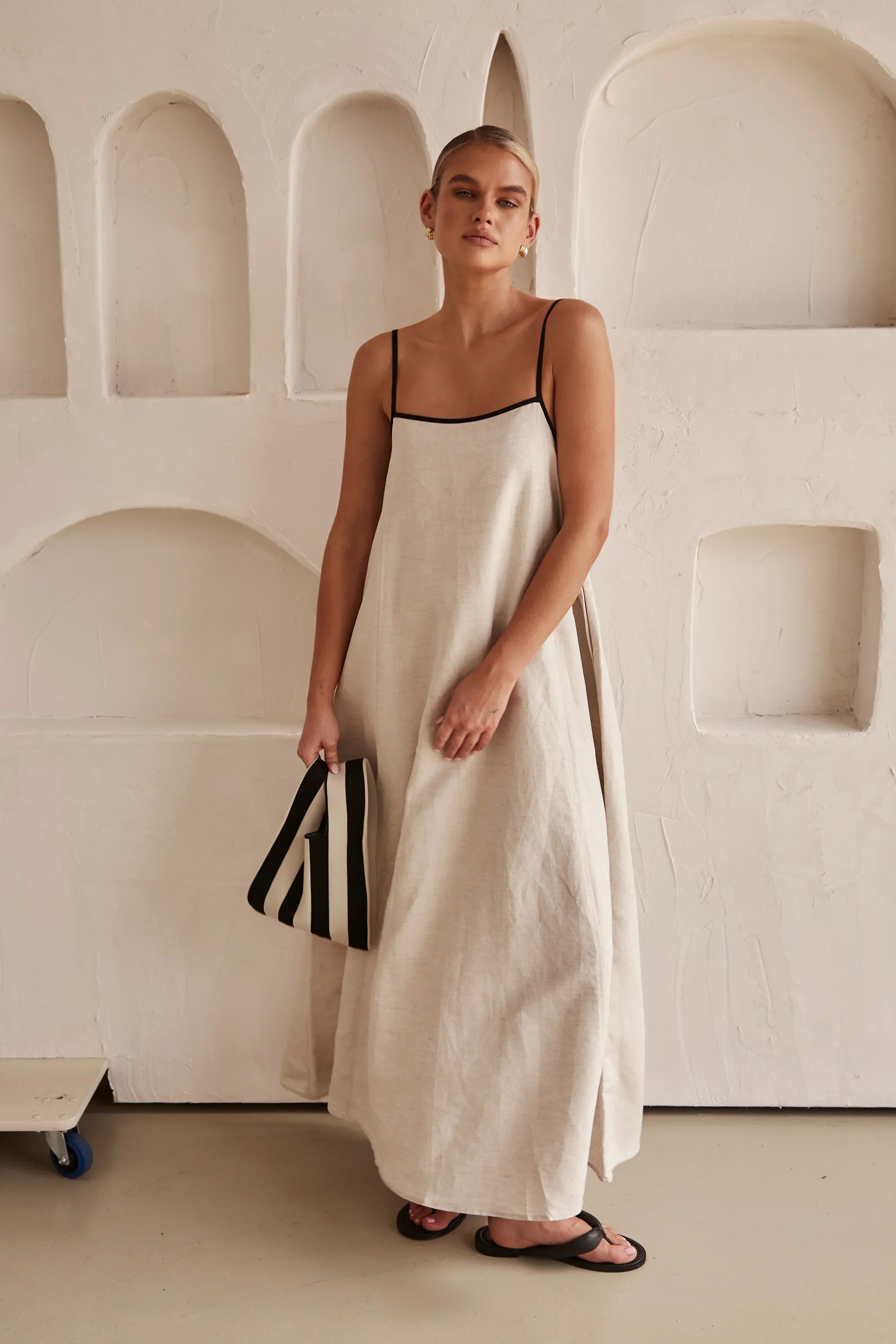 Floriana - Elegant Beige Cotton Maxi Dress Comfortable and Timeless