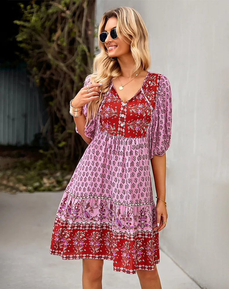 Amara - Comfy Bohemian Patchwork Dress