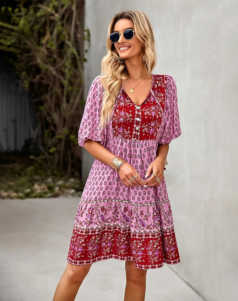 Amara - Comfy Bohemian Patchwork Dress