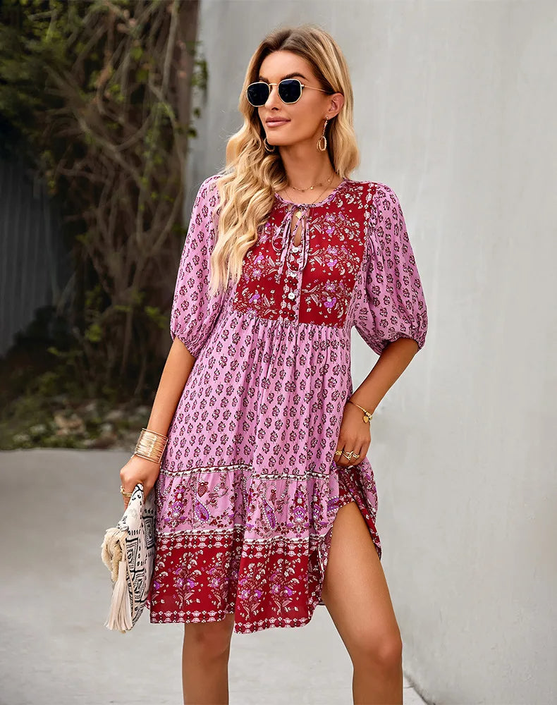 Amara - Comfy Bohemian Patchwork Dress