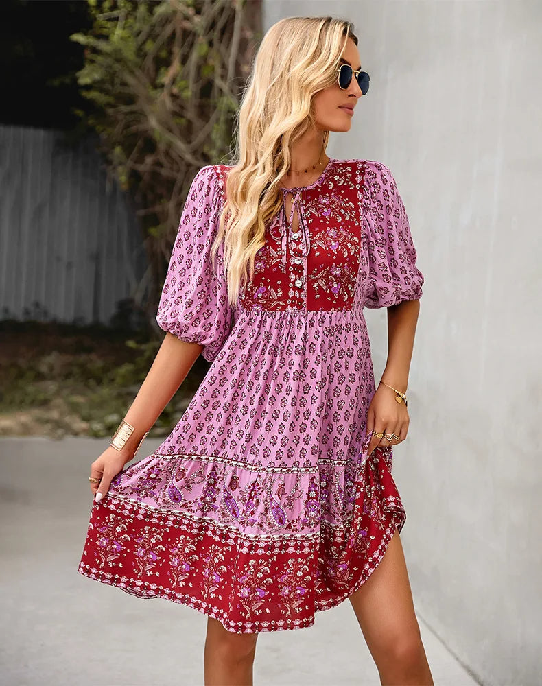 Amara - Comfy Bohemian Patchwork Dress