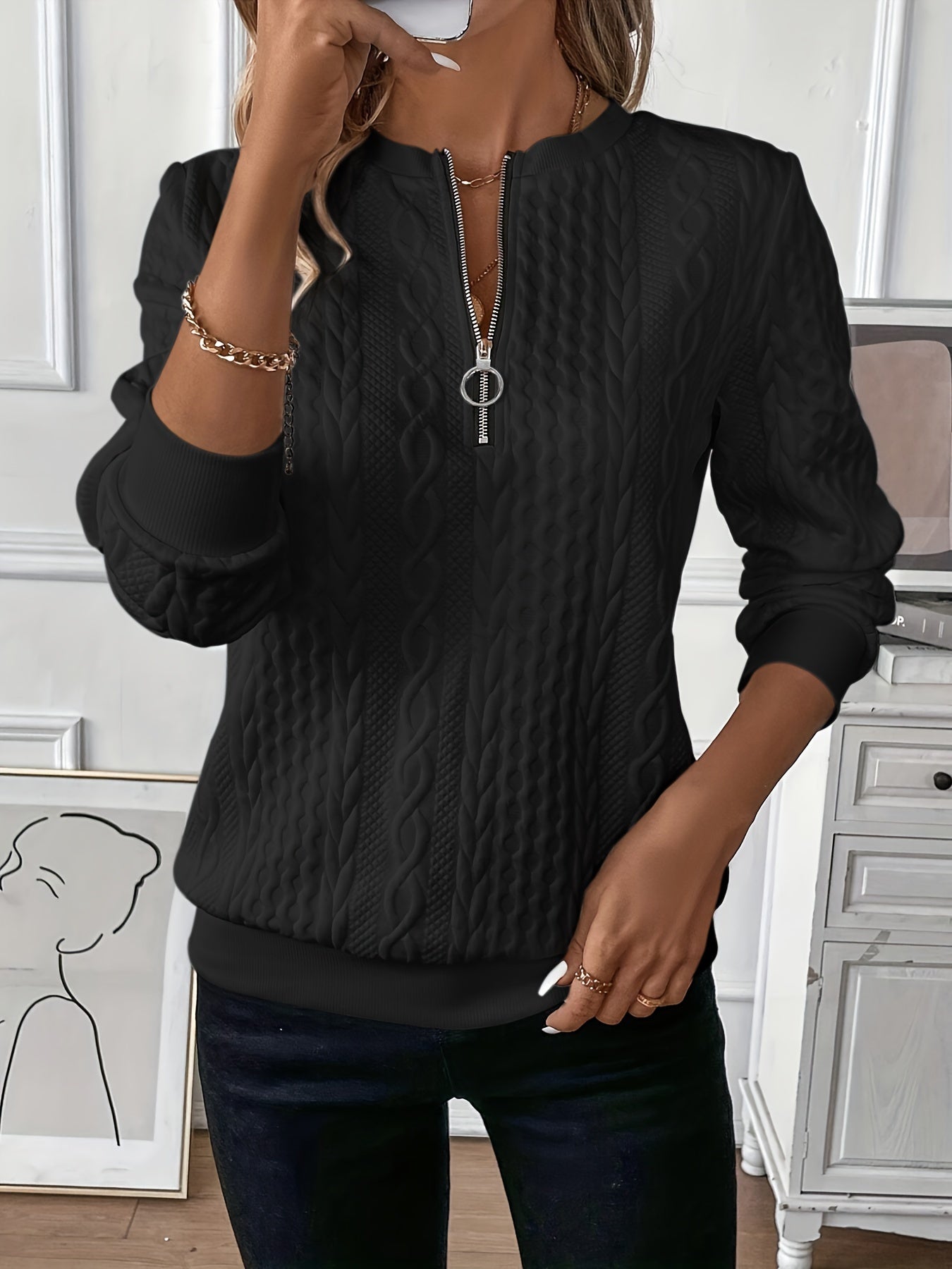 Melina - Textured Quarter-Zip Pullover