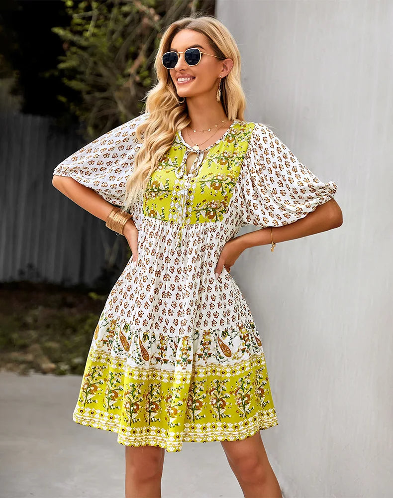 Amara - Comfy Bohemian Patchwork Dress