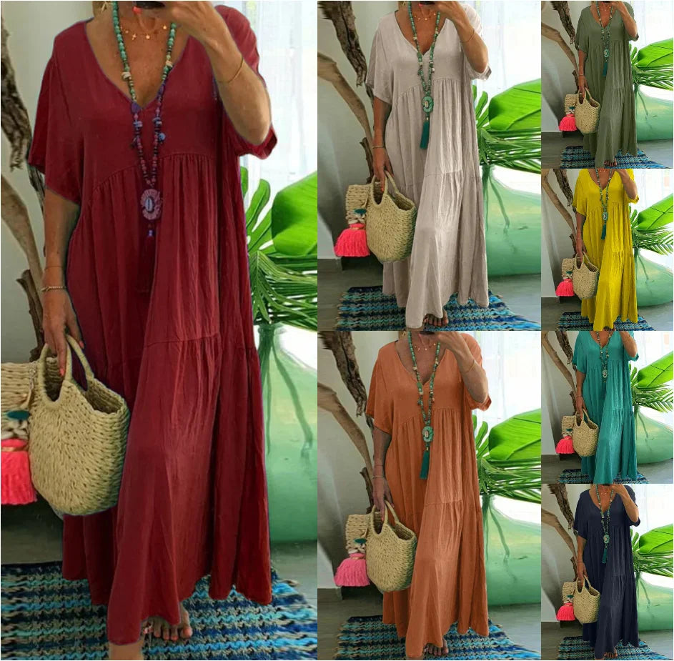 Jolaine - Cotton Linen Maxi Summer Dress For Women (Plus Size Available)