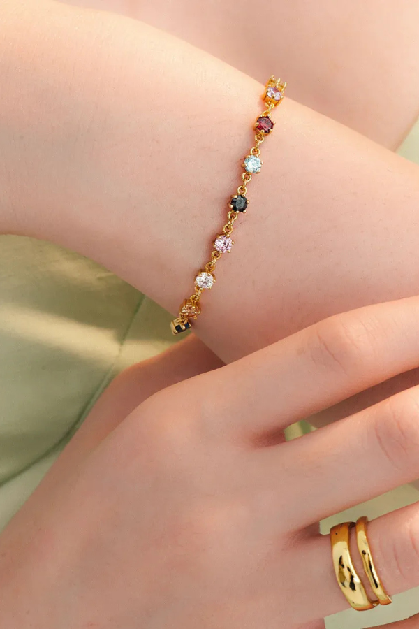 Georgia - Multi-Coloured Stone Gold Bracelet