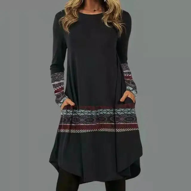 Harriet - Artistic Abstract Print Long-Sleeve Dress