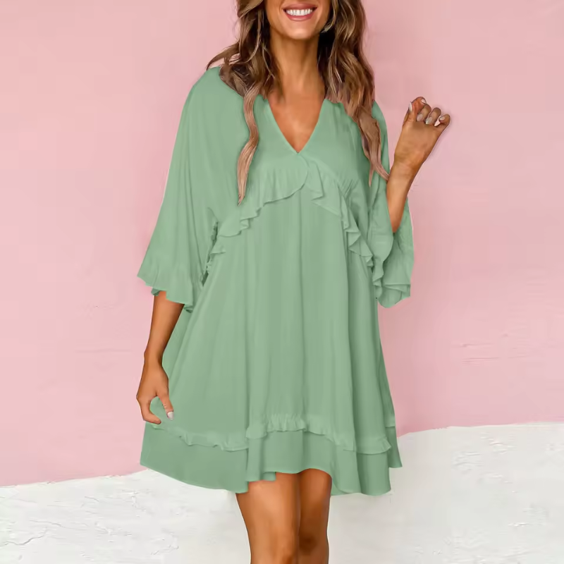 Millie - Ruffled V-Neck Babydoll Mini Dress