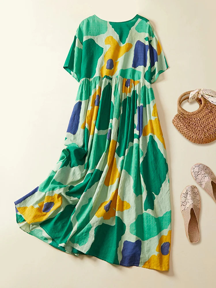 Emilia - Elegant Abstract Print Maxi Dress