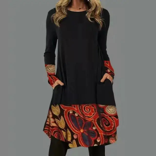 Harriet - Artistic Abstract Print Long-Sleeve Dress