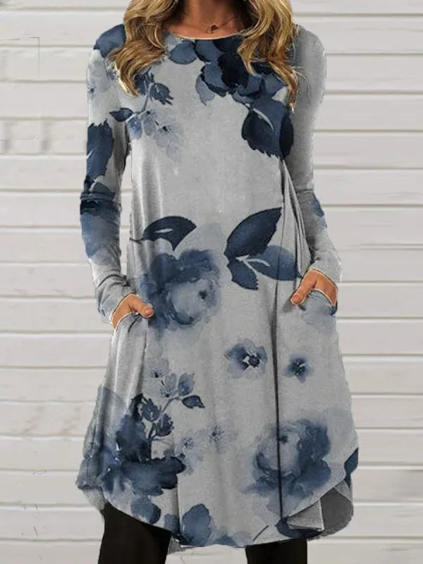 Harriet - Artistic Abstract Print Long-Sleeve Dress