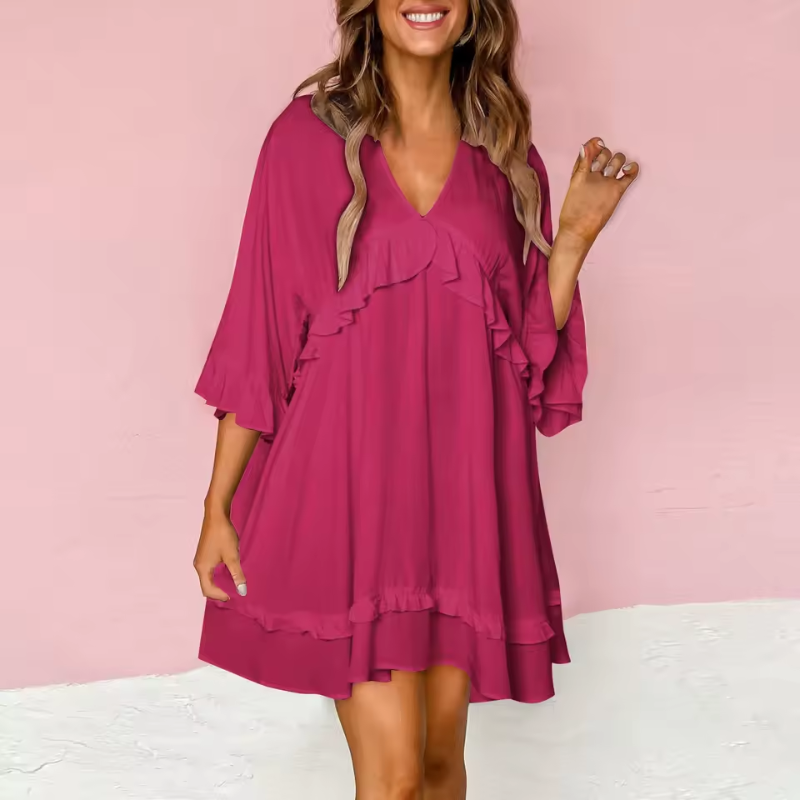 Millie - Ruffled V-Neck Babydoll Mini Dress