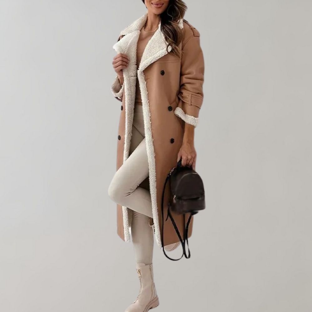 Sienna - Long Faux Shearling Coat Elegant and Cozy for Cold Weather