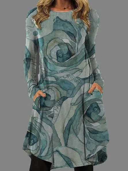 Harriet - Artistic Abstract Print Long-Sleeve Dress