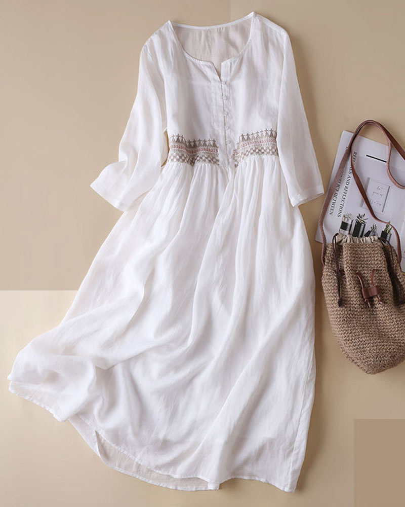 Carlina - Bohemian Breeze Cotton Linen Dress for Women