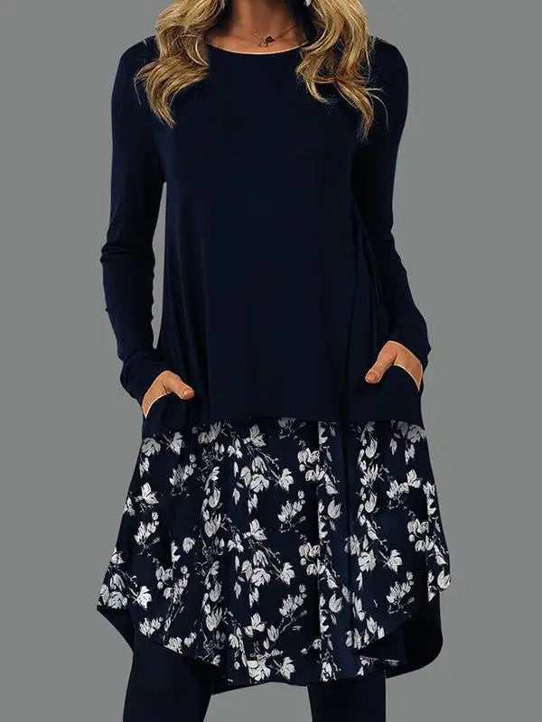 Harriet - Artistic Abstract Print Long-Sleeve Dress