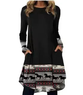 Harriet - Artistic Abstract Print Long-Sleeve Dress