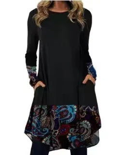 Harriet - Artistic Abstract Print Long-Sleeve Dress