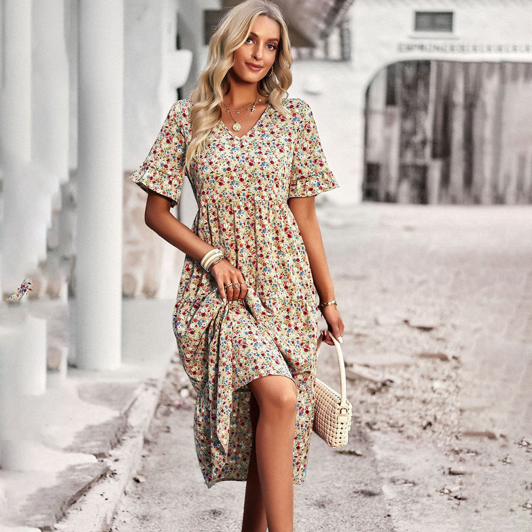 Magnolia - Boho Floral Midi Dress Lightweight Cotton