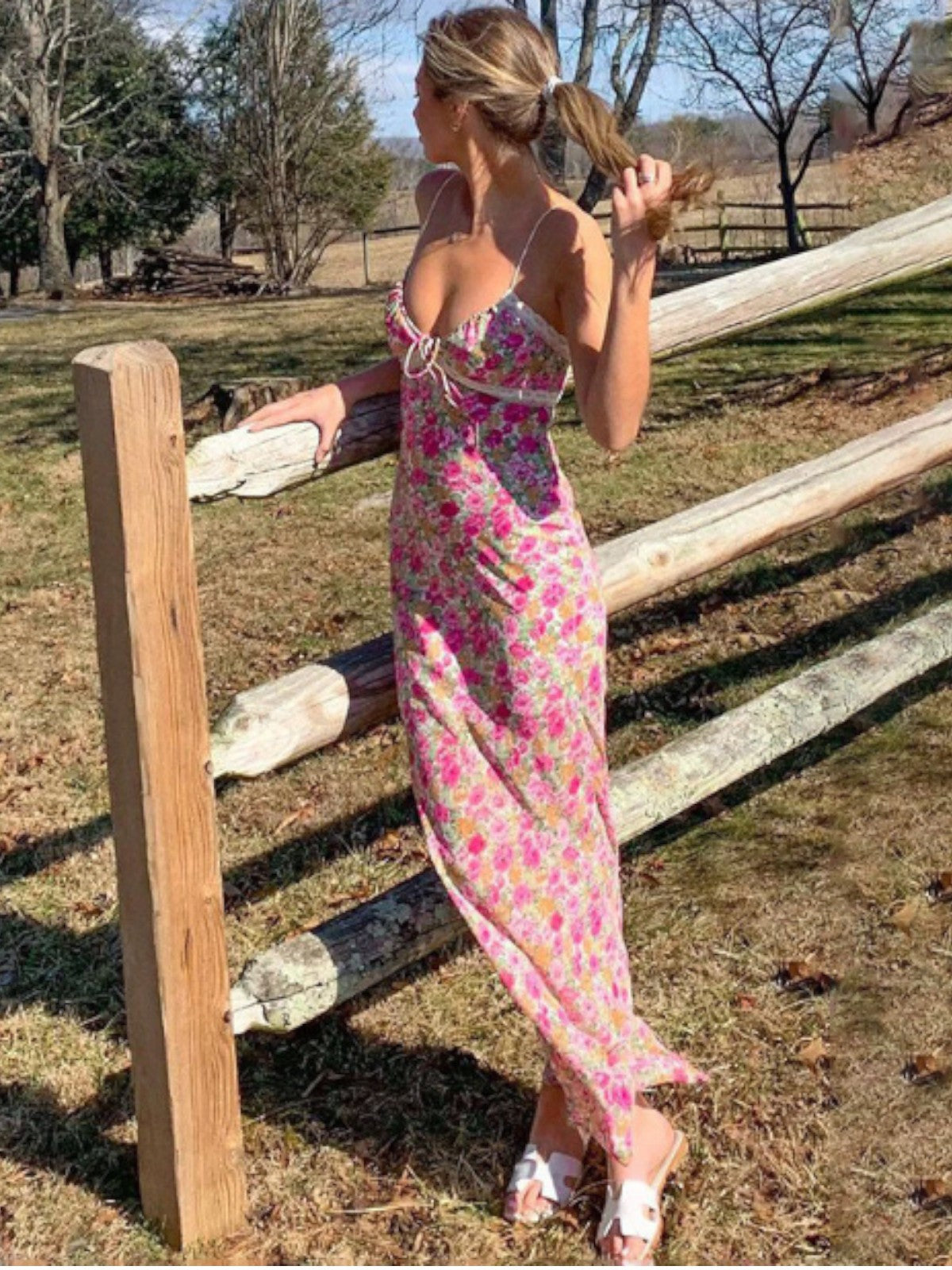 Nina - Floral Trim Maxi Dress