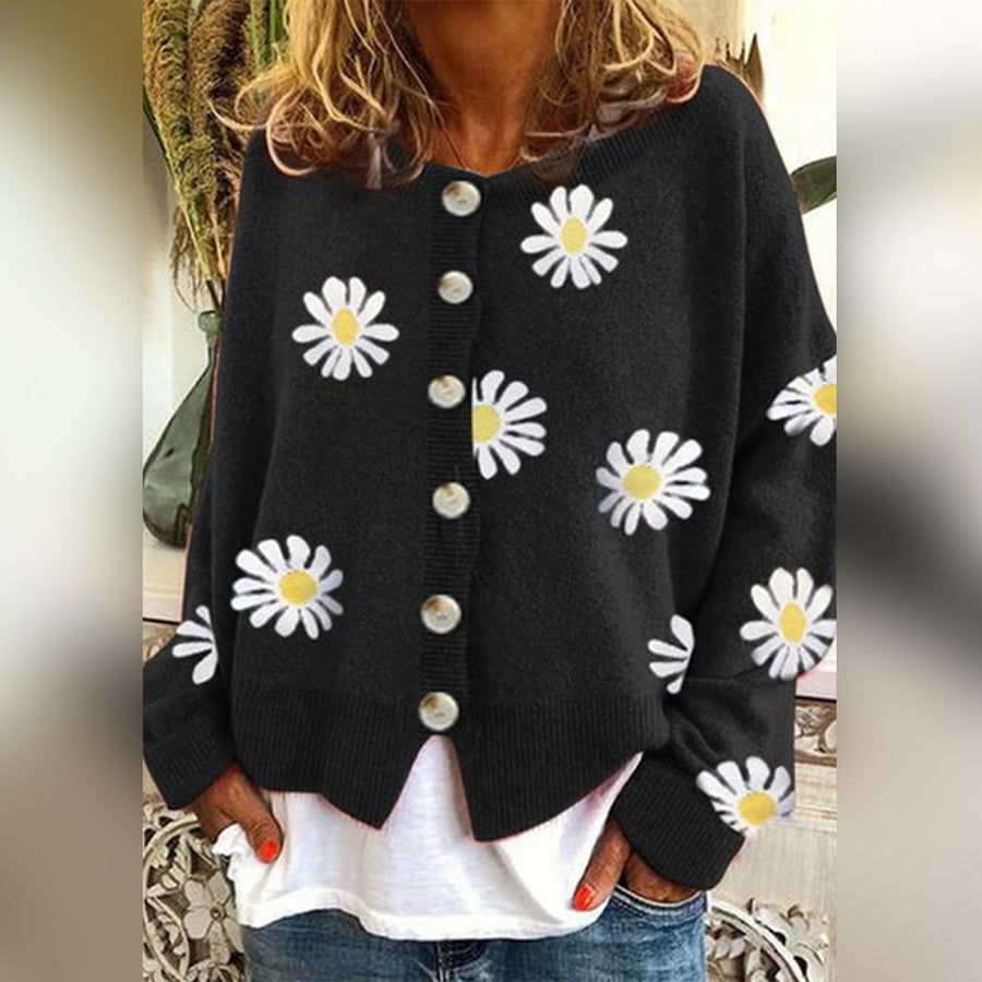 Harlow - Daisy Print Knit Cozy Cardigan