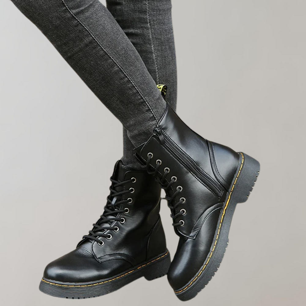 Ruby - Durable Synthetic Leather Combat Boots for Everyday Wear