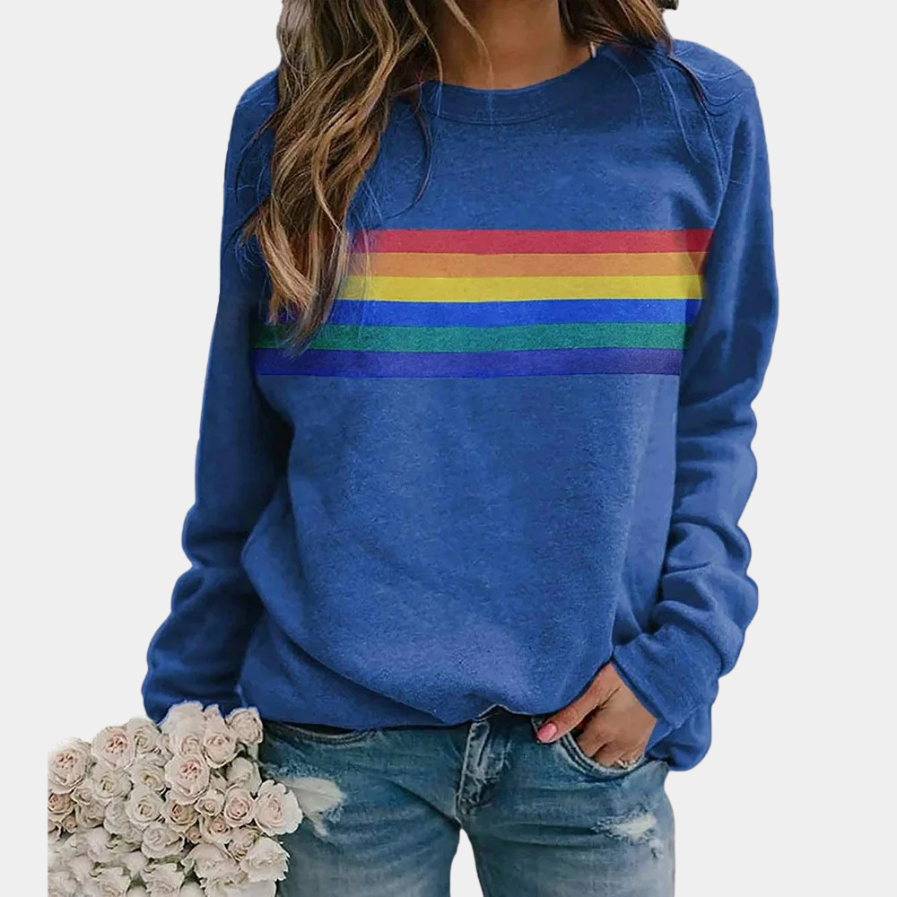 Elayna - Rainbow Stripe Crewneck Sweatshirt Cozy and Colorful Everyday Wear