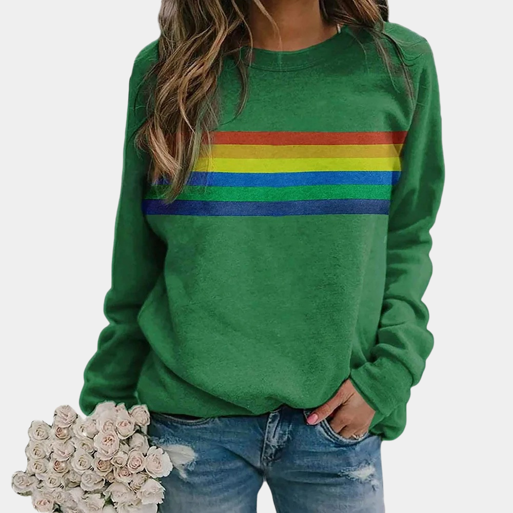 Elayna - Rainbow Stripe Crewneck Sweatshirt Cozy and Colorful Everyday Wear