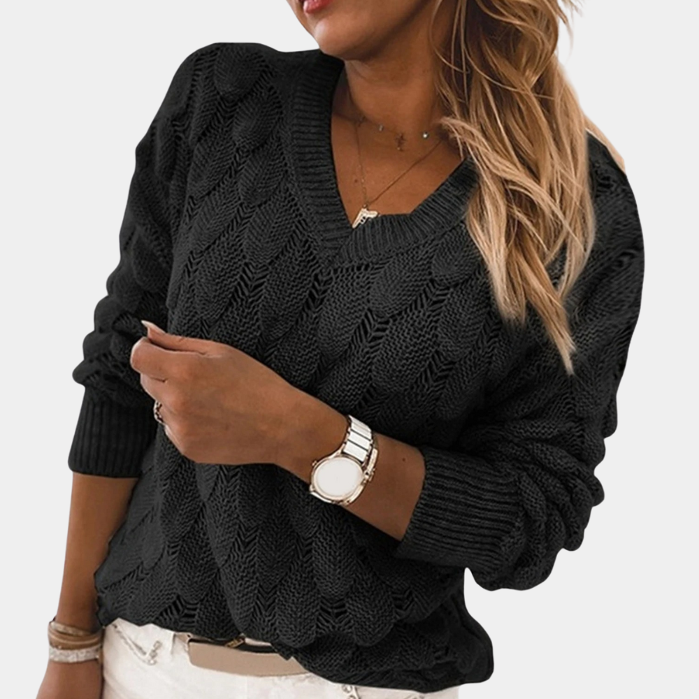 Nellie - Cable-Knit V-Neck Sweater