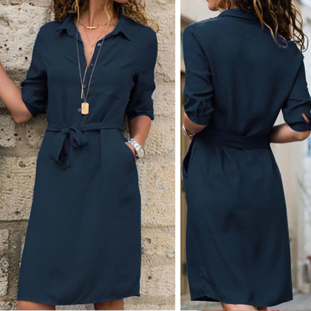 Maris - Classic Shirt Dress Black Cotton Blend Dress for Casual and Office Wear