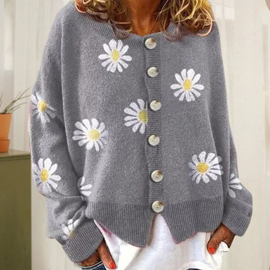 Harlow - Daisy Print Knit Cozy Cardigan