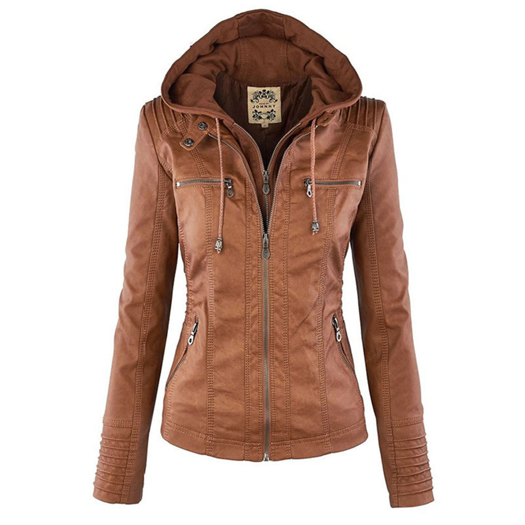 Maude - Vegan Leather Jacket for Women with Detachable Hood