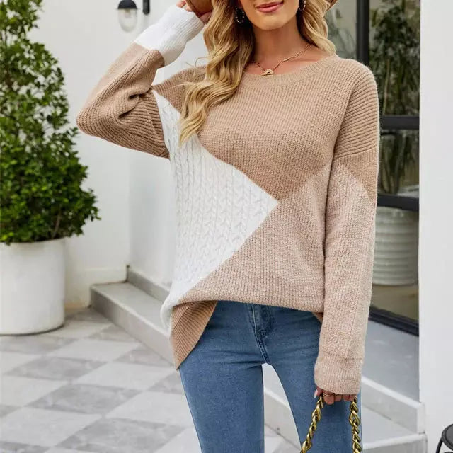 Genevieve - Elegant Patchwork Knit Sweater Modern Winter Style