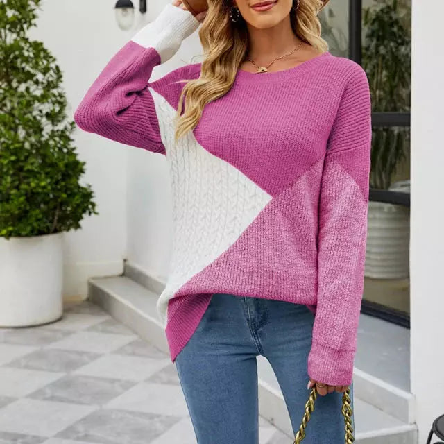 Genevieve - Elegant Patchwork Knit Sweater Modern Winter Style