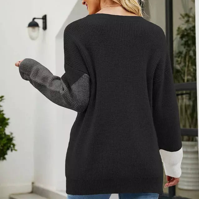 Genevieve - Elegant Patchwork Knit Sweater Modern Winter Style