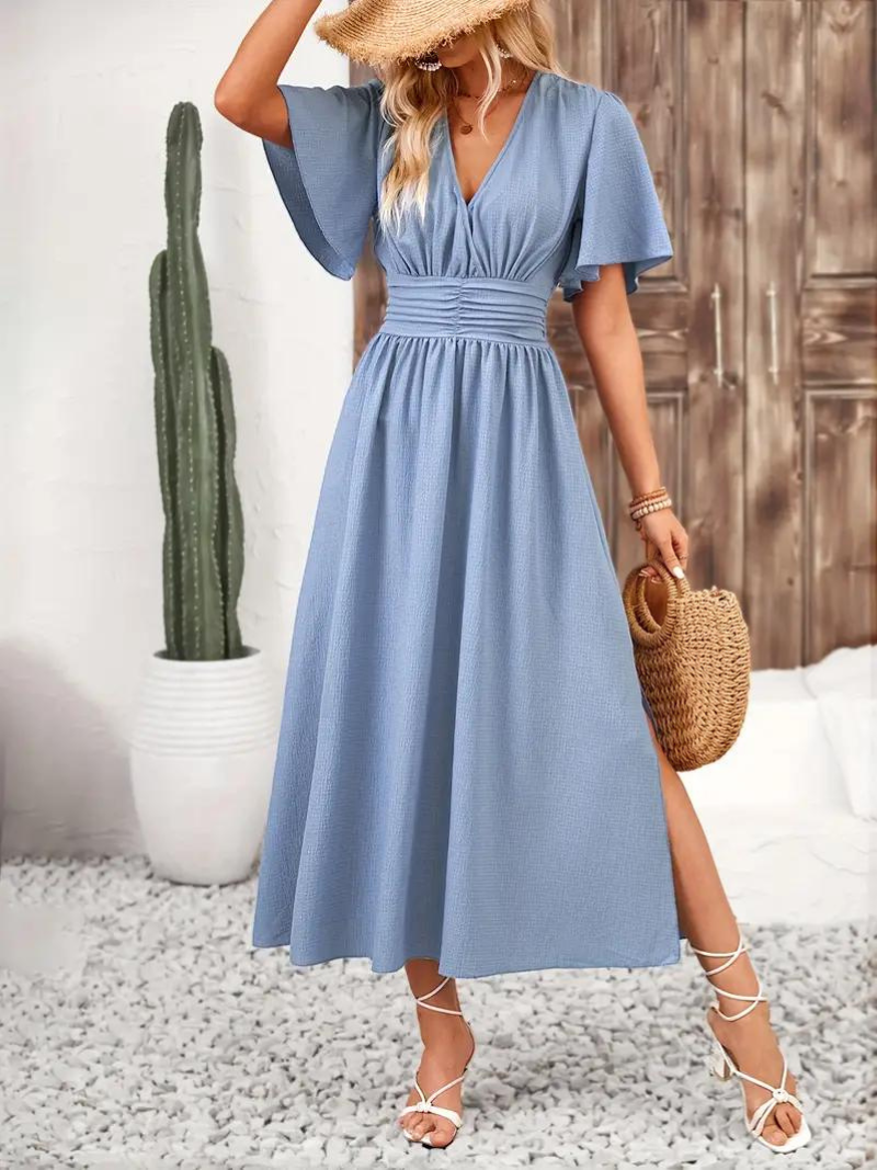 Arielle - Long Dress Short Sleeve V-Neck Maxi Sundress