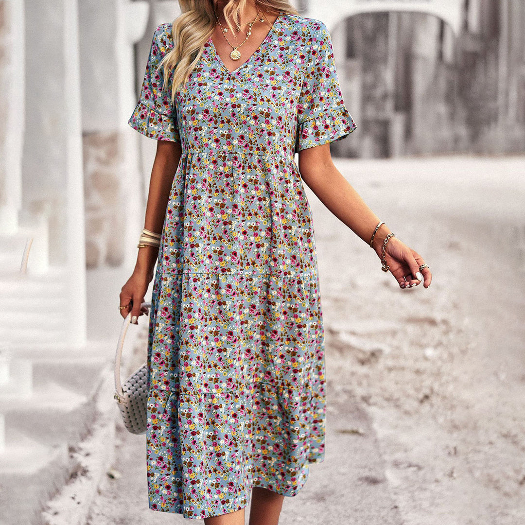 Magnolia - Boho Floral Midi Dress Lightweight Cotton